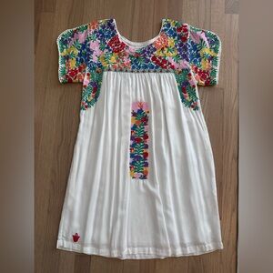 Hand-Embroidered White Dress with Multicolor Floral Yoke-double lined